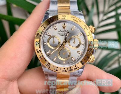 Swiss 4130 Replica Rolex Daytona Silver Dial 2-Tone Watch 40mm